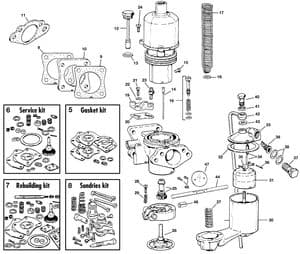 Carburators 6 cil - Jaguar E-type 3.8 - 4.2 - 5.3 V12 1961-1974 - Jaguar-Daimler reserveonderdelen - SU Carburettors
