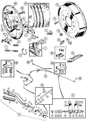 Remmmen voor & achter - MGC 1967-1969 - MG reserveonderdelen - Rear & hand brake