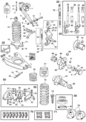Eturipustukset & jousitus - Austin-Healey Sprite 1964-80 - Austin-Healey varaosat - Front suspension