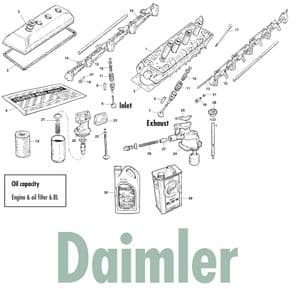 Motor intern Daimler - Jaguar MKII, 240-340 / Daimler V8 1959-'69 - Jaguar-Daimler reserveonderdelen - Daimler cylinder head & oil