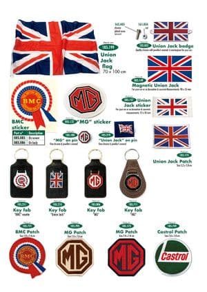 Tarrat & merkit - MGTC 1945-1949 - MG varaosat - Key fobs, stickers, badges