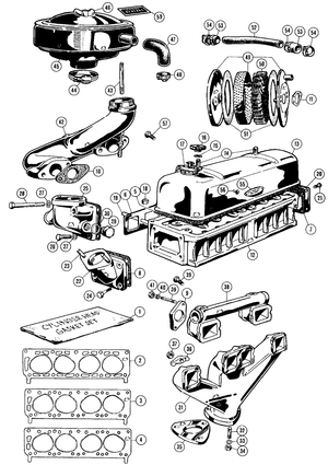 Carburators - MGTD-TF 1949-1955 - MG reserveonderdelen - Cylinder head