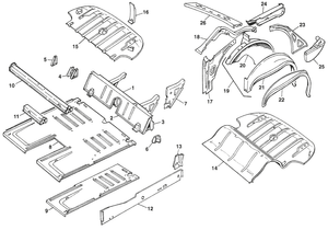 Interne carrosseriedelen - Austin-Healey Sprite 1964-80 - Austin-Healey reserveonderdelen - Rear end, floor, inner panels