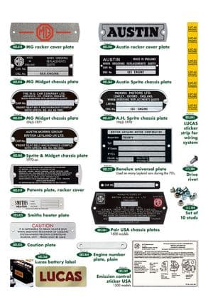 Identificatie plaatjes - MG Midget 1964-80 - MG reserveonderdelen - Plates, stickers & labels