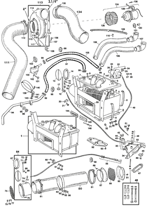 Verwarming/ventilatie - Austin Healey 100-4/6 & 3000 1953-1968 - Austin-Healey reserveonderdelen - Heater & cold air 6 cyl