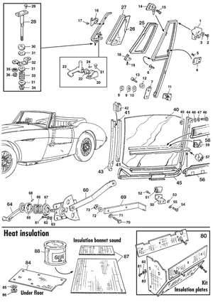 Carrosserie rubbers - Austin Healey 100-4/6 & 3000 1953-1968 - Austin-Healey reserveonderdelen - Door fittings & windows BJ7/8