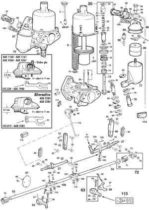 Carburators - MGA 1955-1962 - MG reserveonderdelen - Carburettor parts