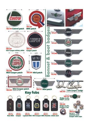 Ulkopuolen varustelu & tarvikkeet - Mini 1969-2000 - Mini varaosat - Badges and key fobs