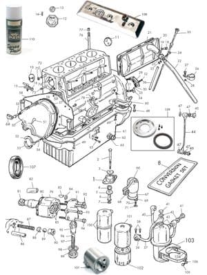 Moottorin ulommat osat - MGTC 1945-1949 - MG varaosat - Engine block & oil system