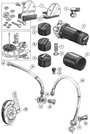 Benzinetank en pomp - MGTD-TF 1949-1955 - MG reserveonderdelen - Fuel pump & flexibles