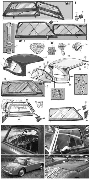Hard top - MGA 1955-1962 - MG reserveonderdelen - Side screens & hardtop