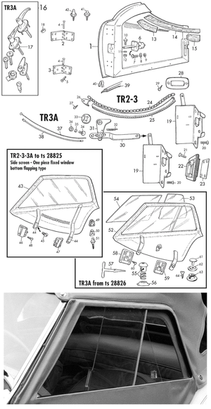 Korin kiinnikkeet & tarvikkeet - Triumph TR2-3-3A-4-4A 1953-1967 - Triumph varaosat - TR2-3A doors