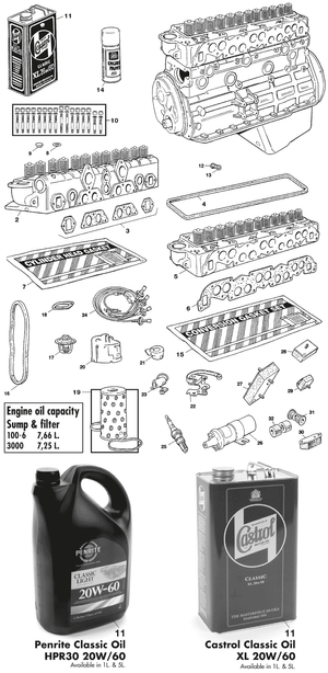 Belangrijkste onderdelen - Austin Healey 100-4/6 & 3000 1953-1968 - Austin-Healey reserveonderdelen - Most important parts 6 cyl