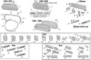 Bumper, grill en aankleding - Mini 1969-2000 - Mini reserveonderdelen - Grills & badges