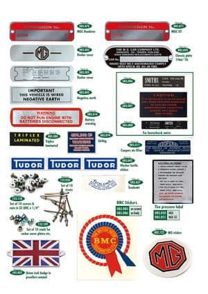 Identificatie plaatjes - MGC 1967-1969 - MG reserveonderdelen - Plates & stickers
