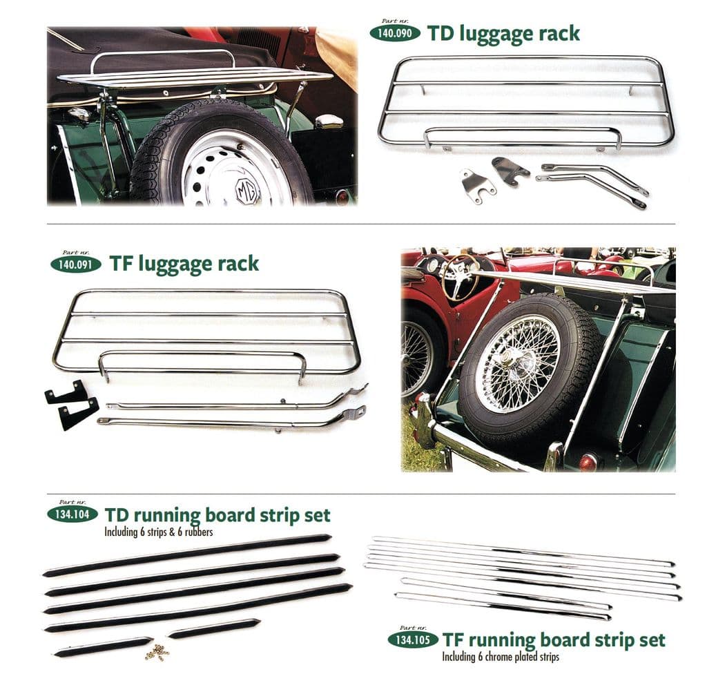 LUGGAGE RACK + BOARD STRIP SET - Yttre Styling - Bil tillbehör och trimmning - MGTD-TF 1949-1955 - LUGGAGE RACK + BOARD STRIP SET - 1