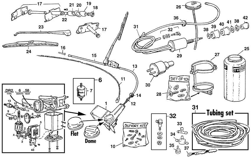 MG Midget 1958-1964 - Water containers | Webshop Anglo Parts - Wipers & washer installation - 1