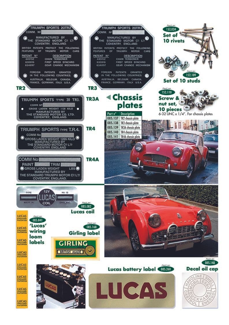 Plates & stickers - Plaques d'identification - Carrosserie & Chassis - Triumph TR2-3-3A-4-4A 1953-1967 - Plates & stickers - 1