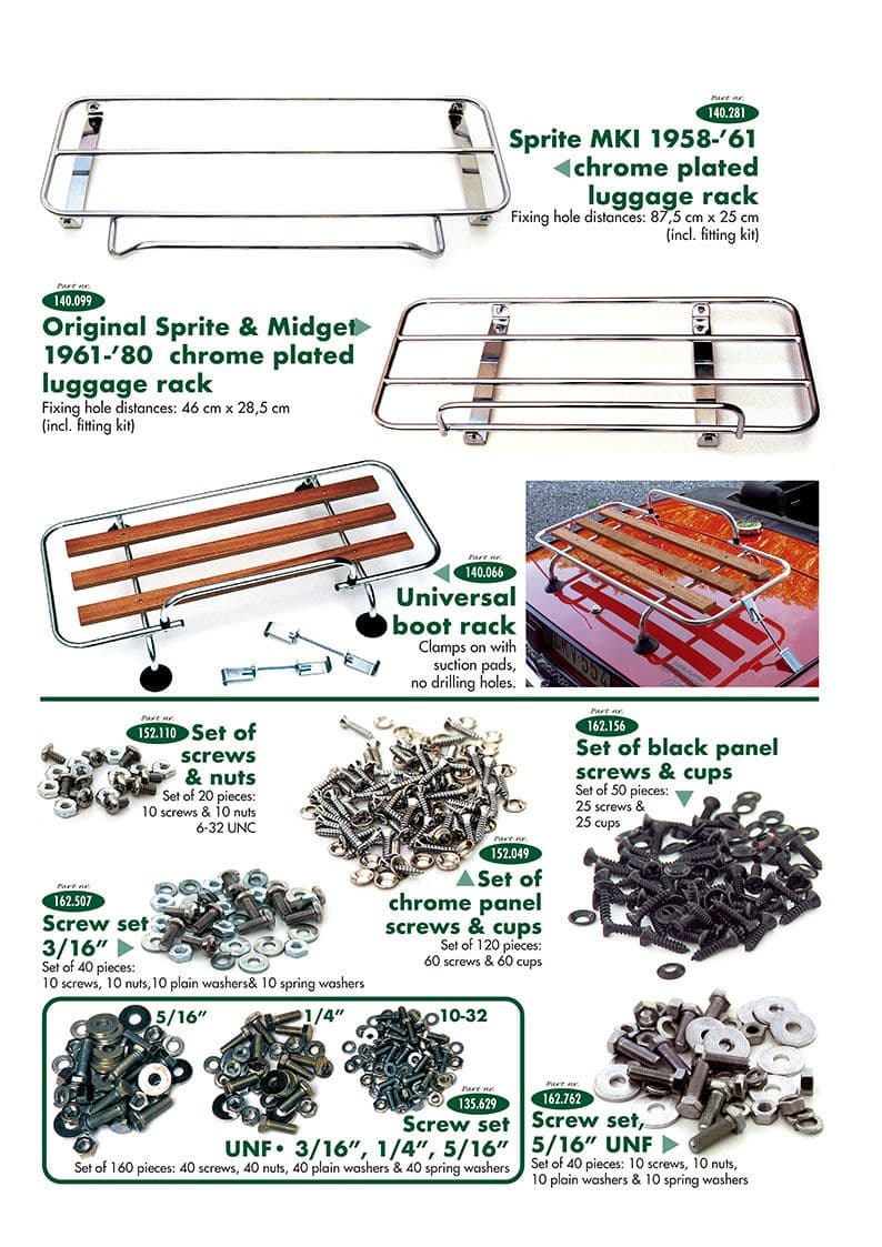 Luggage racks & screw kits - Tavaratelineet - Viritys & tarvikkeet - MG Midget 1958-1964 - Luggage racks & screw kits - 1