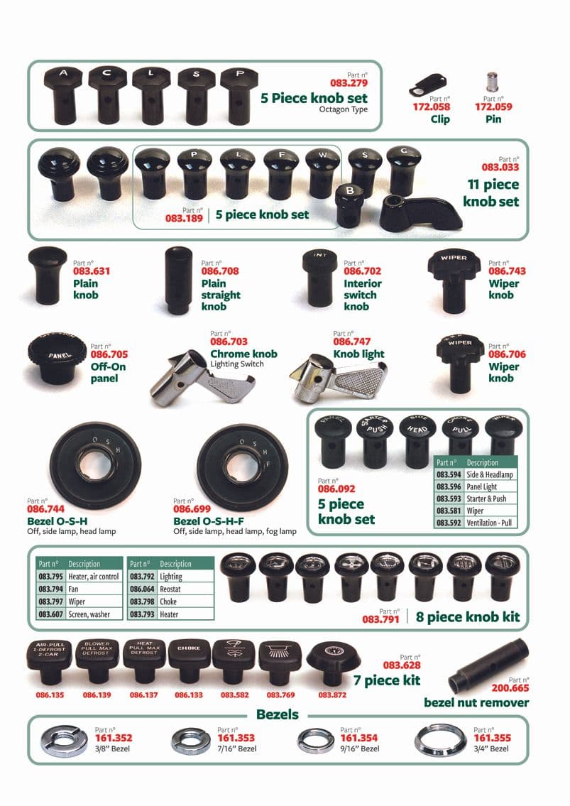 British Parts, Tools & Accessories - Knobs, buttons & switches - Knobs & bezels - 1
