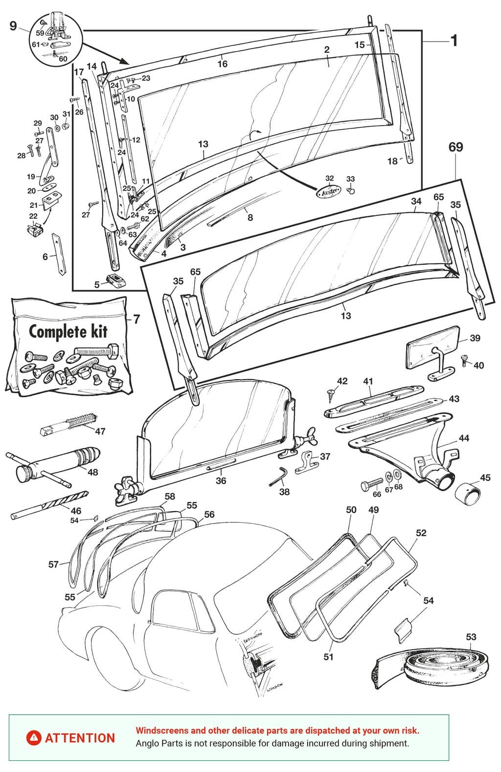 MGA 1955-1962 - Car mirrors | Webshop Anglo Parts - Windscreens - 1