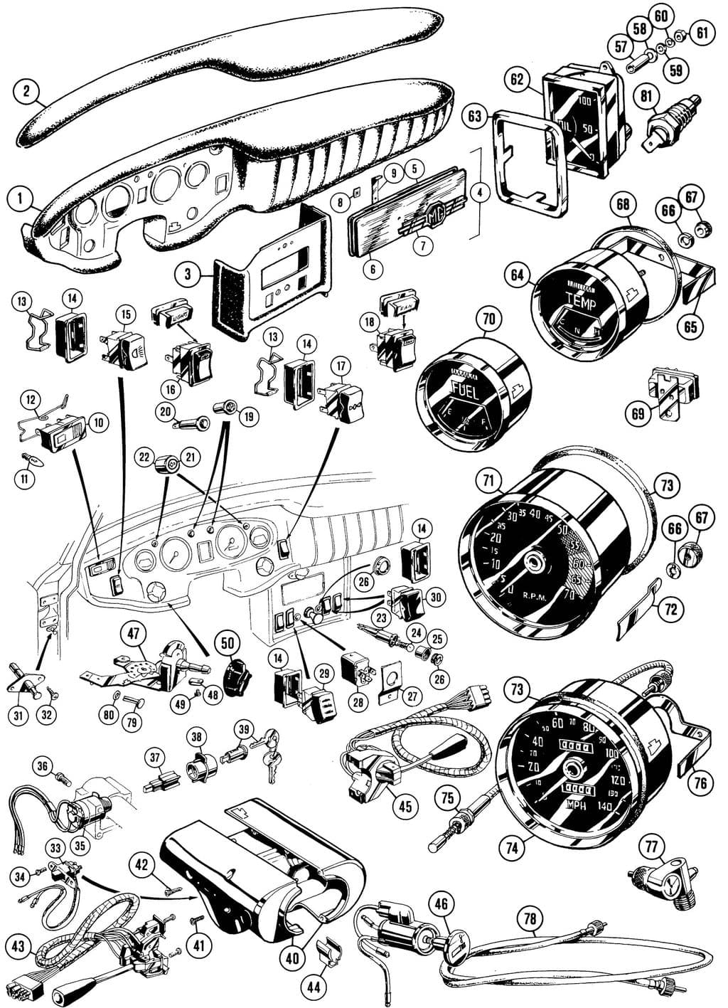 MGC 1967-1969 - Fuel gauges | Webshop Anglo Parts - Dashbord USA - 1