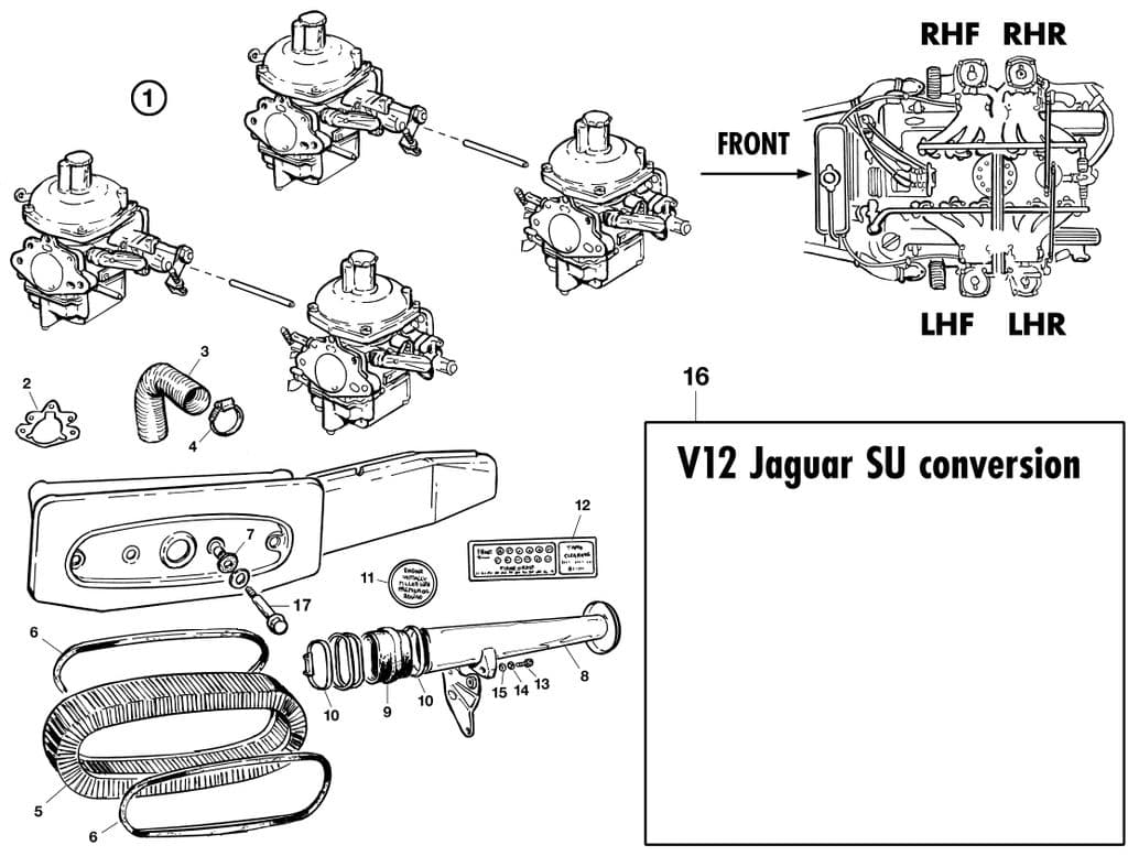 Jaguar E-type 3.8 - 4.2 - 5.3 V12 1961-1974 - Performance induction kits - Carburettors - 1