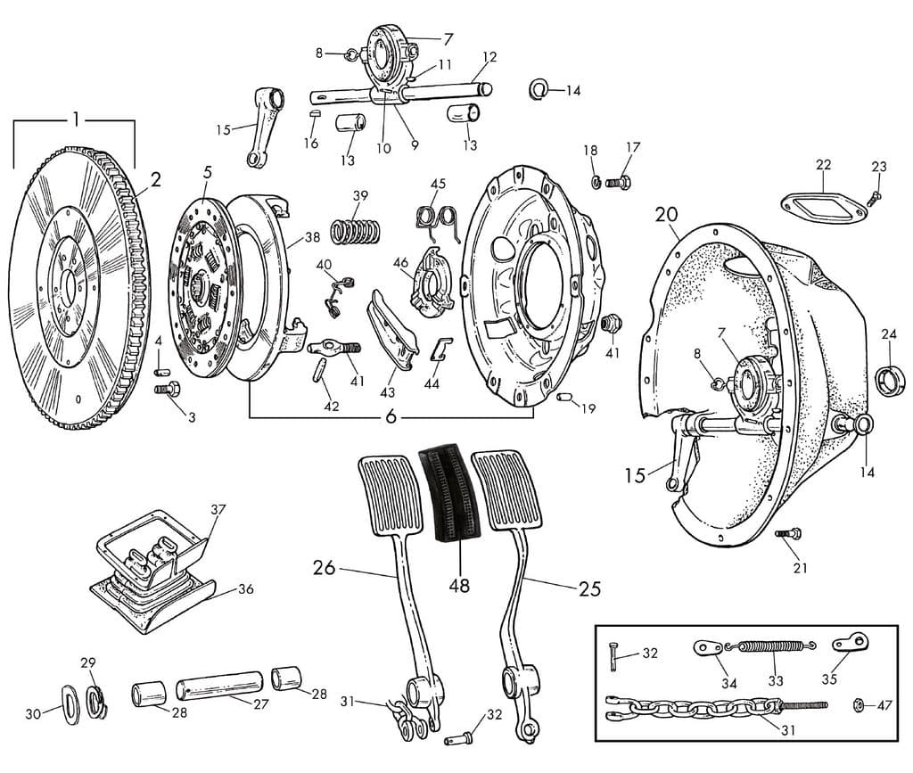 MGTC 1945-1949 - Flywheels & Flywheel parts - Clutch system - 1