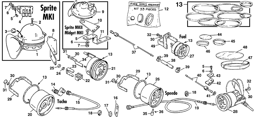 MG Midget 1958-1964 - Speedometers | Webshop Anglo Parts - Horns & instruments - 1