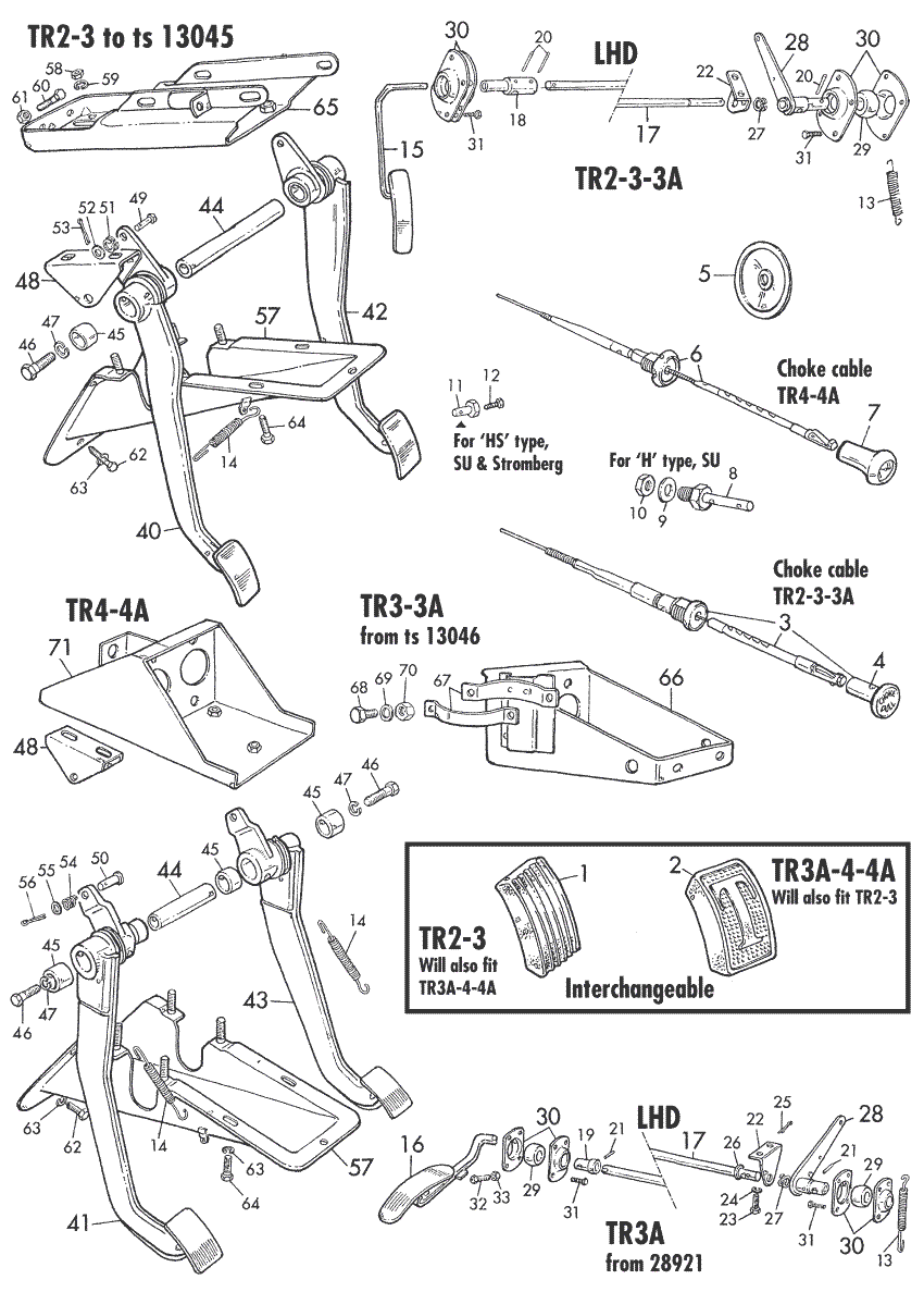 Triumph TR2-3-3A-4-4A 1953-1967 - Throttle cables & linkages - Pedals & accelerator - 1