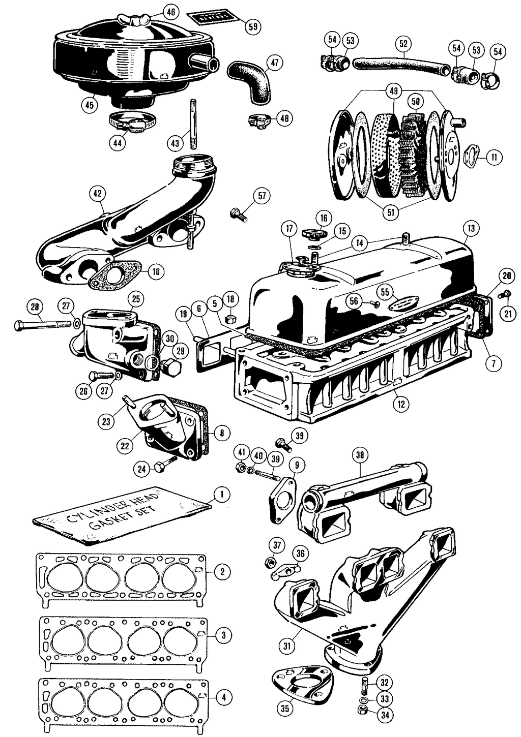 MGTD-TF 1949-1955 - Fuel intake manifolds - Cylinder head - 1