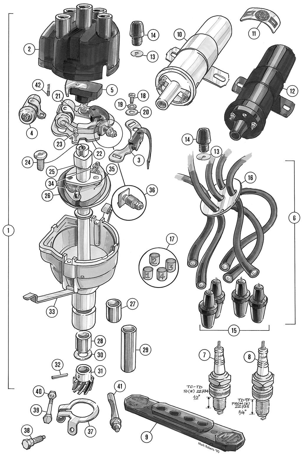 MGTD-TF 1949-1955 - Performance spark plugs - Distributor & coil - 1