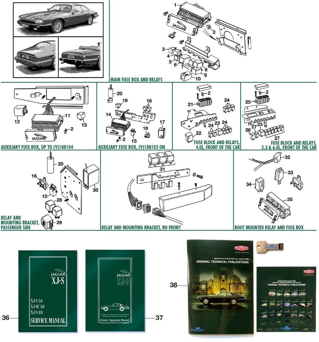 Jaguar XJS - Fuses & fuse boxes | Webshop Anglo Parts - Facelift fuses & relays - 1
