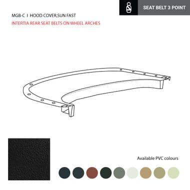 HOOD COVER, INTERTIA REAL SEAT BELTS ON WHEEL ARCHES, PVC, WHITE / MGB - MGB 1962-1980