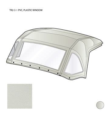 HOOD COMPLETE, PLASTIC WINDOW, PVC, WHITE / TR-,3 1955-1957 - Triumph TR2-3-3A-4-4A 1953-1967