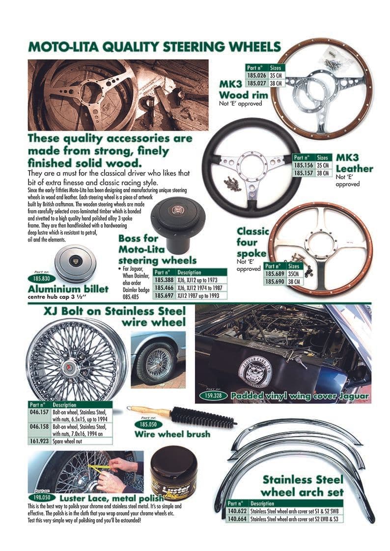 Steering & wire wheels - Style exterieur - Accessoires & améliorations - Jaguar XJ6-12 / Daimler Sovereign, D6 1968-'92 - Steering & wire wheels - 1