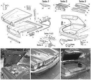 Motorkap, kofferdeksel en montage - Jaguar XJ6-12 / Daimler Sovereign, D6 1968-'92 - Jaguar-Daimler reserveonderdelen - Bonnet & boot
