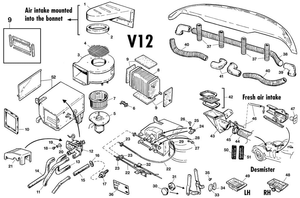 Jaguar E-type 3.8 - 4.2 - 5.3 V12 1961-1974 - Heater parts - Heater system V12 - 1