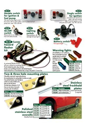Sisustan varustelu & tarvikkeet - Austin-Healey Sprite 1964-80 - Austin-Healey varaosat - Switches & mounting