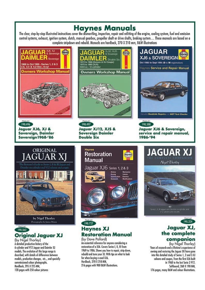 Manuals - Livres - Librairie & accessoires du pilote - Jaguar XJ6-12 / Daimler Sovereign, D6 1968-'92 - Manuals - 1