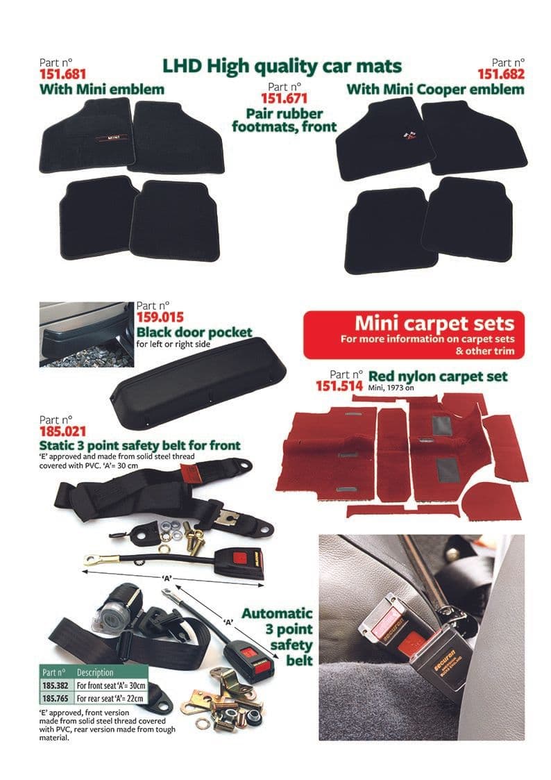 Carpets and safety - accesorios estéticos interiores - Accesorios y preparación - Mini 1969-2000 - Carpets and safety - 1