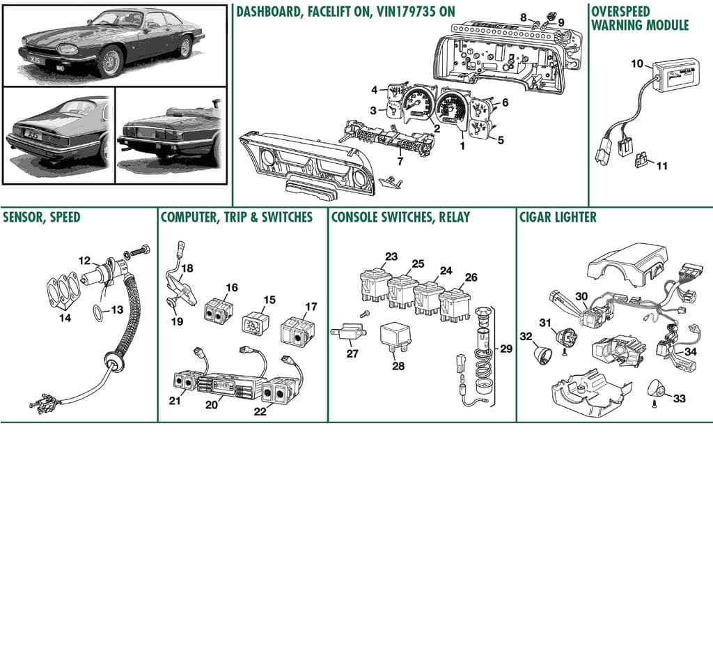 Jaguar XJS - Dash & dial lighting | Webshop Anglo Parts - Facelift dashboard - 1