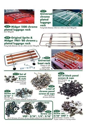 Tavaratelineet - Austin-Healey Sprite 1964-80 - Austin-Healey varaosat - Luggage racks & screw kits