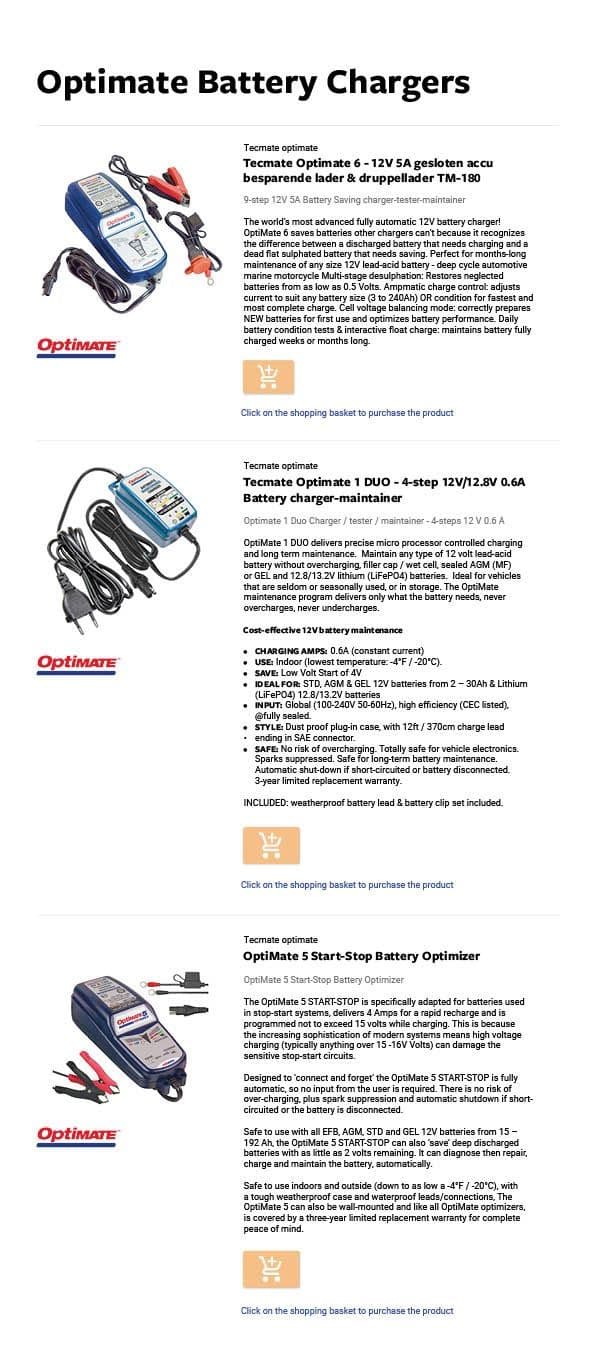 CHARGEURS DE BATTERIE OPTIMATE - Chargeur de batterie - Entretien et stockage - British Parts, Tools & Accessories - CHARGEURS DE BATTERIE OPTIMATE - 1