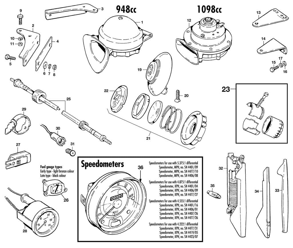 Morris Minor 1956-1971 - Speedometers | Webshop Anglo Parts - Instruments, horns - 1