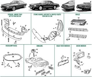 Carrosserie montage - Jaguar XJS - Jaguar-Daimler reserveonderdelen - Facelift grills, badges, mirrors