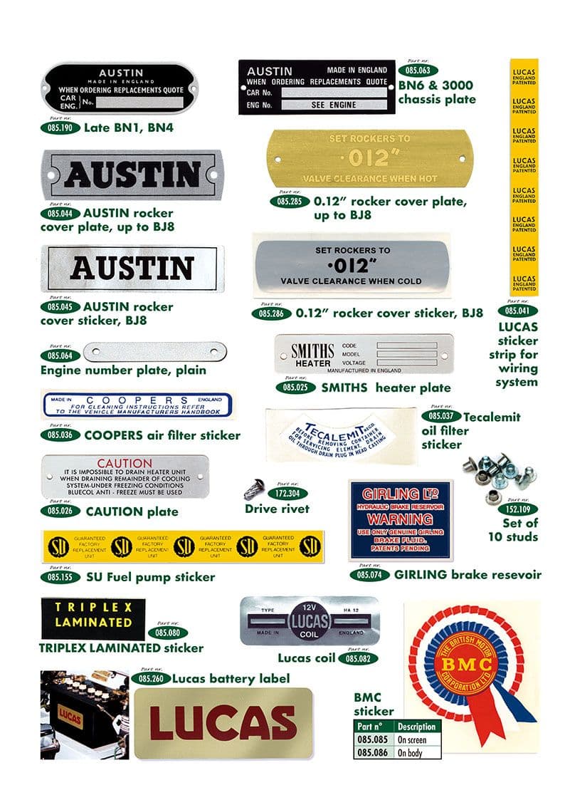Plates and stickers - Identification plates - Body & Chassis - Austin Healey 100-4/6 & 3000 1953-1968 - Plates and stickers - 1