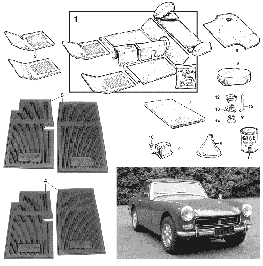 MG Midget 1964-80 - Käsijarrunkahvat & läpivientikumit - 1