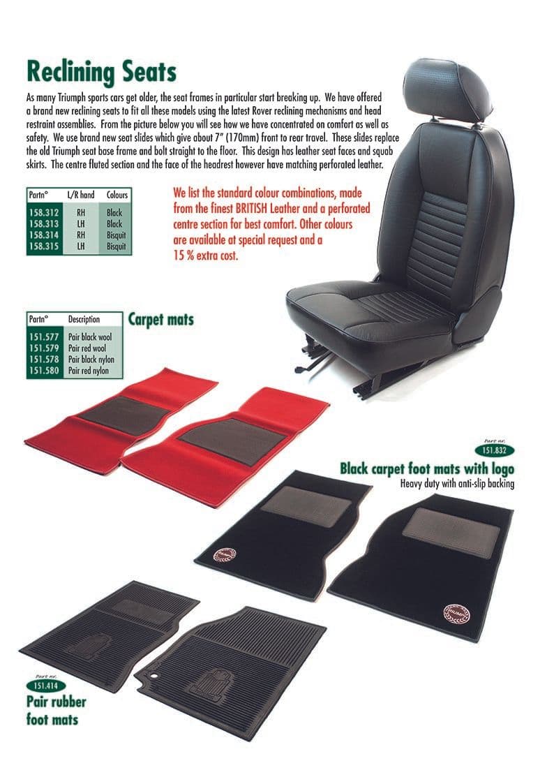 Seats & mats - Stylizacja wewnętrzna - Akcesoria I ulepszenia (tuning) - Triumph TR5-250-6 1967-'76 - Seats & mats - 1