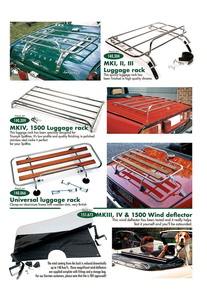Luggage racks & wind deflector - deflectores de aire - Accesorios y preparación - Triumph Spitfire MKI-III, 4, 1500 1962-1980 - Luggage racks & wind deflector - 1